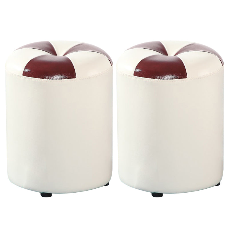 Modern Pouf Ottoman Genuine Leather Upholstered Tufted Cylinder Shape Ottoman