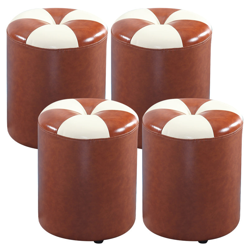 Modern Pouf Ottoman Genuine Leather Upholstered Tufted Cylinder Shape Ottoman
