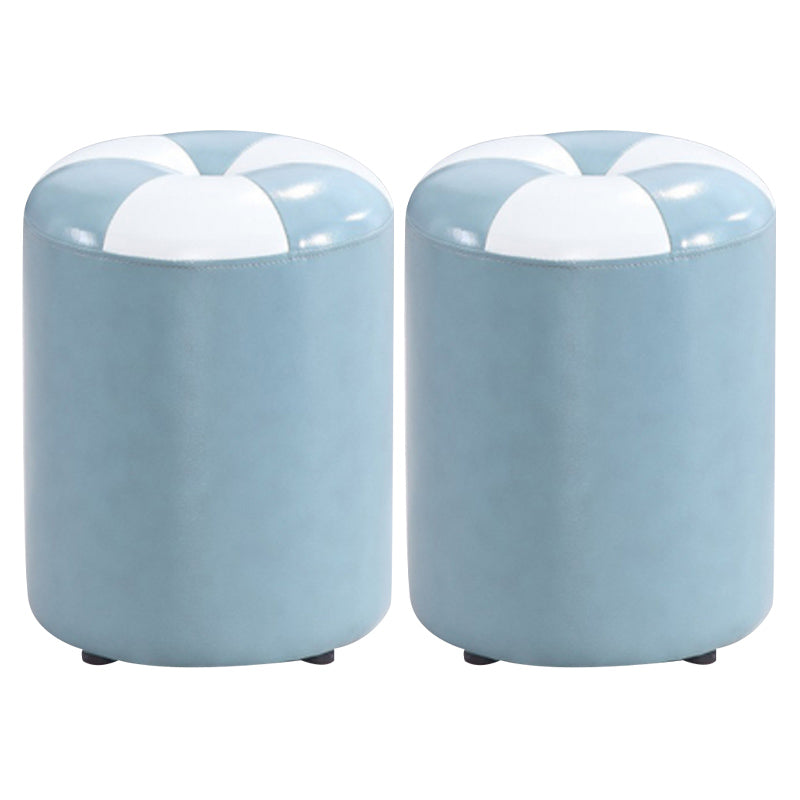Modern Pouf Ottoman Genuine Leather Upholstered Tufted Cylinder Shape Ottoman