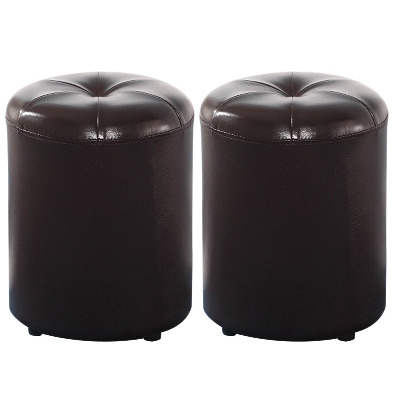Modern Pouf Ottoman Genuine Leather Upholstered Tufted Cylinder Shape Ottoman