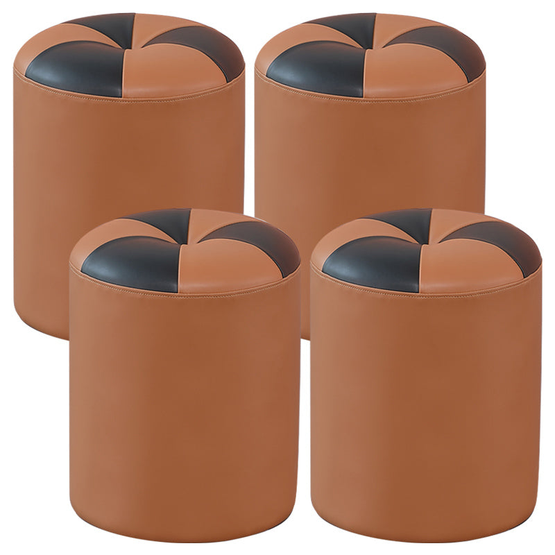 Modern Pouf Ottoman Genuine Leather Upholstered Tufted Cylinder Shape Ottoman