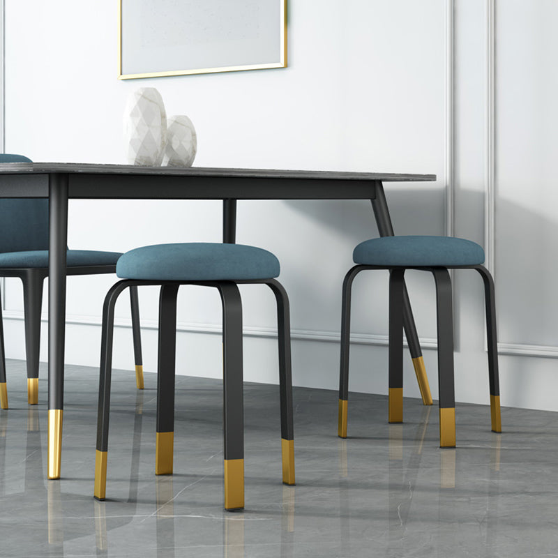 Footstool Ottoman Upholstered Metal Frame Fabric Modern Solid Round Ottoman