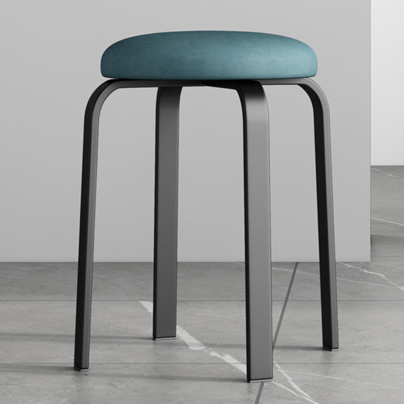 Footstool Ottoman Upholstered Metal Frame Fabric Modern Solid Round Ottoman