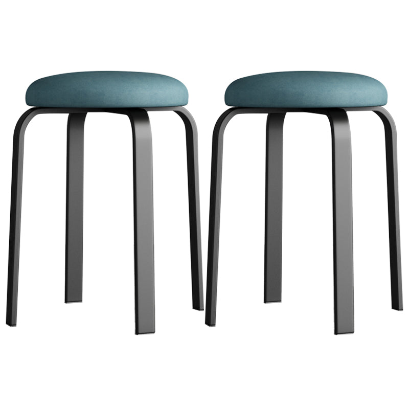 Footstool Ottoman Upholstered Metal Frame Fabric Modern Solid Round Ottoman