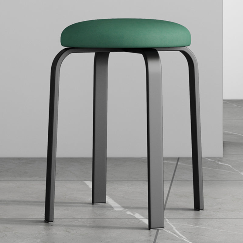 Footstool Ottoman Upholstered Metal Frame Fabric Modern Solid Round Ottoman