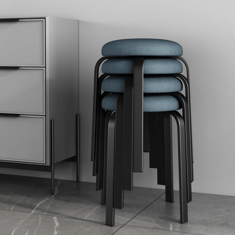 Footstool Ottoman Upholstered Metal Frame Fabric Modern Solid Round Ottoman