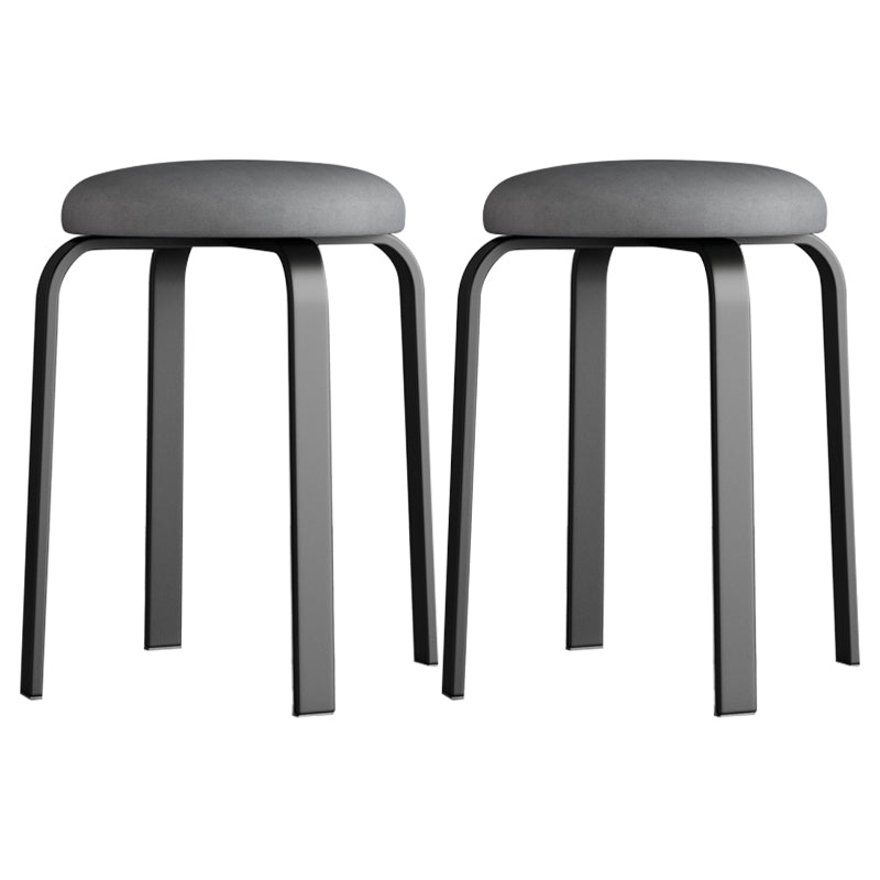 Footstool Ottoman Upholstered Metal Frame Fabric Modern Solid Round Ottoman