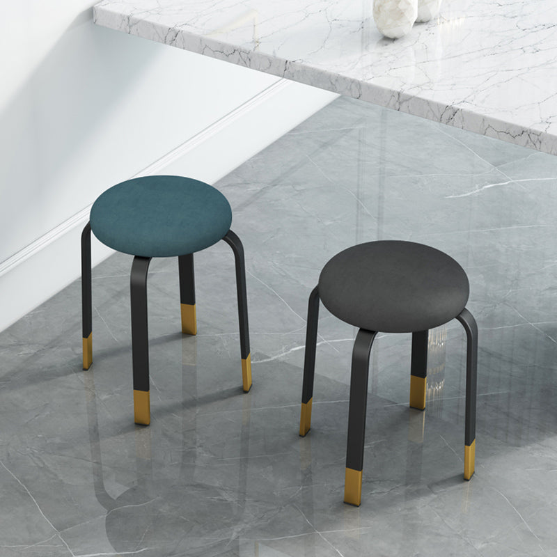 Footstool Ottoman Upholstered Metal Frame Fabric Modern Solid Round Ottoman