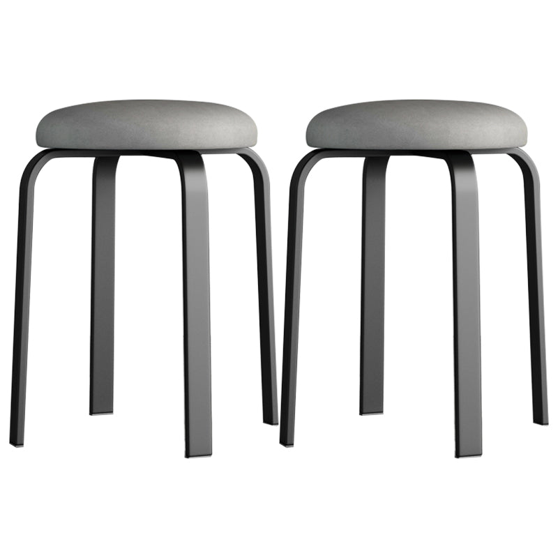 Footstool Ottoman Upholstered Metal Frame Fabric Modern Solid Round Ottoman