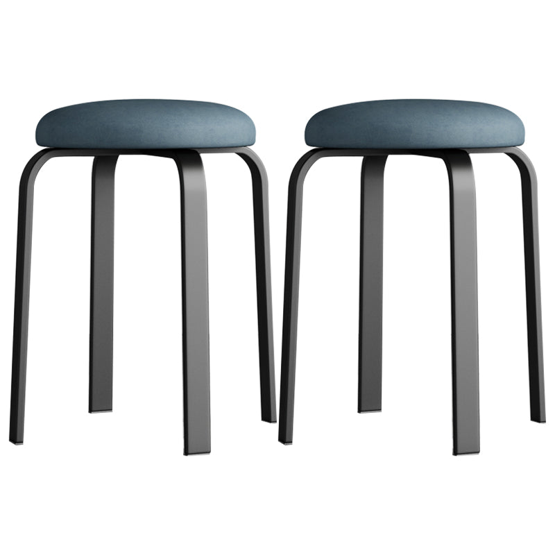 Footstool Ottoman Upholstered Metal Frame Fabric Modern Solid Round Ottoman