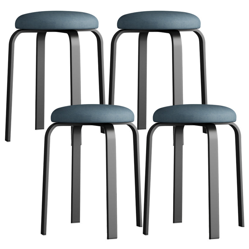 Footstool Ottoman Upholstered Metal Frame Fabric Modern Solid Round Ottoman