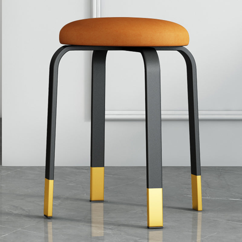 Footstool Ottoman Upholstered Metal Frame Fabric Modern Solid Round Ottoman