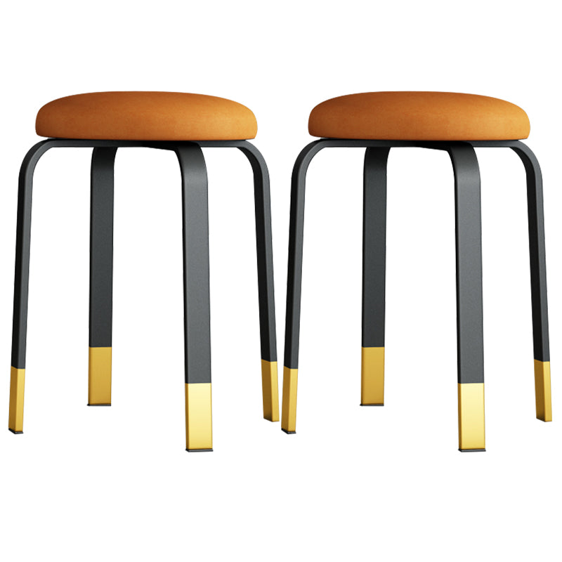 Footstool Ottoman Upholstered Metal Frame Fabric Modern Solid Round Ottoman