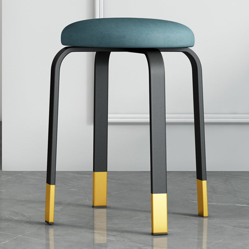 Footstool Ottoman Upholstered Metal Frame Fabric Modern Solid Round Ottoman