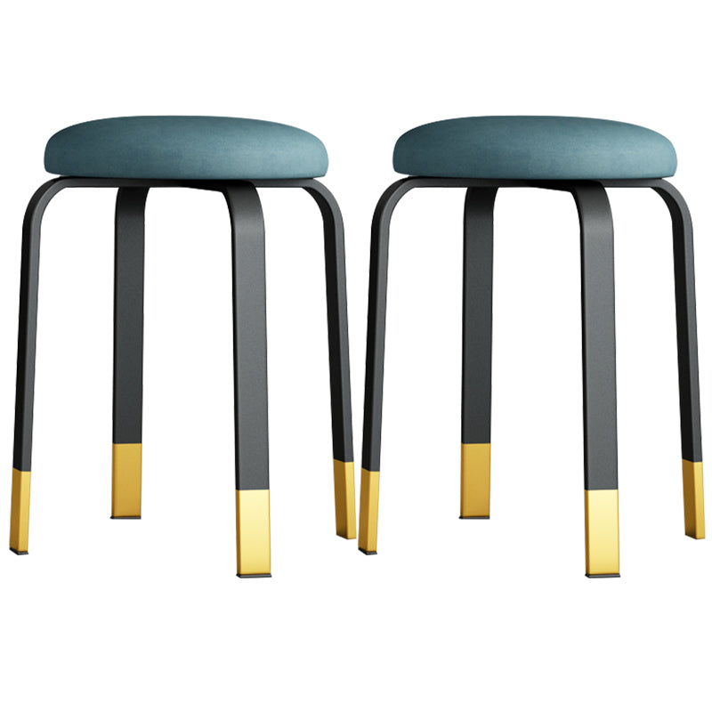 Footstool Ottoman Upholstered Metal Frame Fabric Modern Solid Round Ottoman