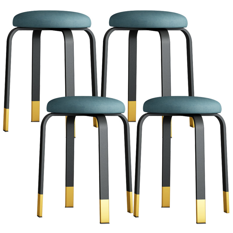 Footstool Ottoman Upholstered Metal Frame Fabric Modern Solid Round Ottoman