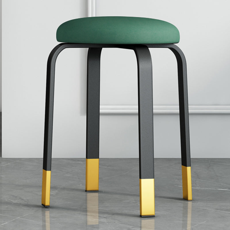 Footstool Ottoman Upholstered Metal Frame Fabric Modern Solid Round Ottoman