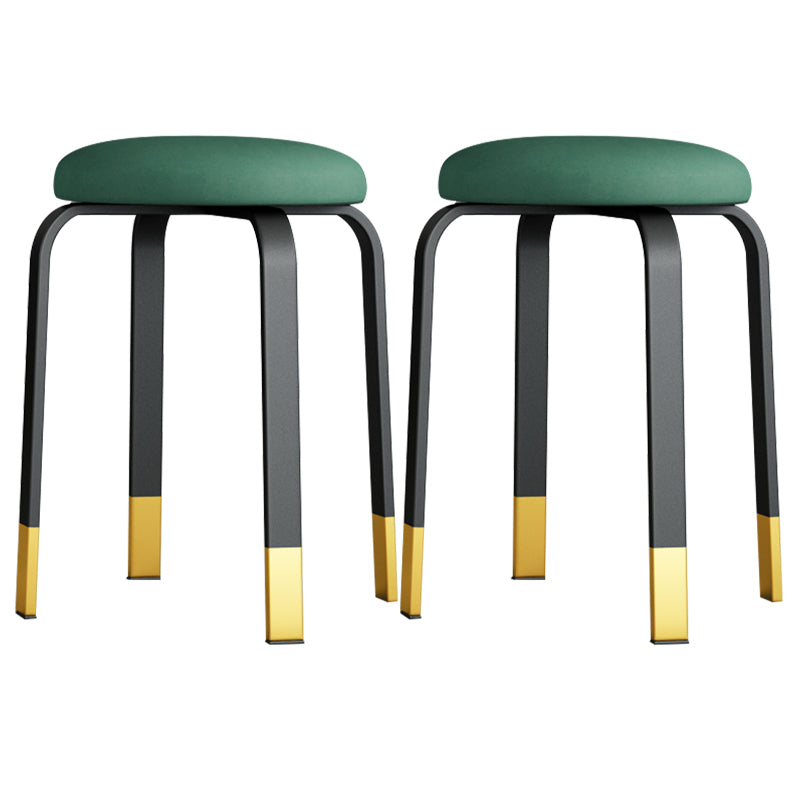 Footstool Ottoman Upholstered Metal Frame Fabric Modern Solid Round Ottoman