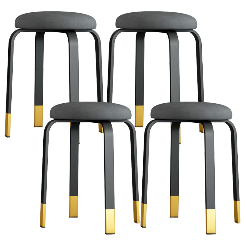 Footstool Ottoman Upholstered Metal Frame Fabric Modern Solid Round Ottoman