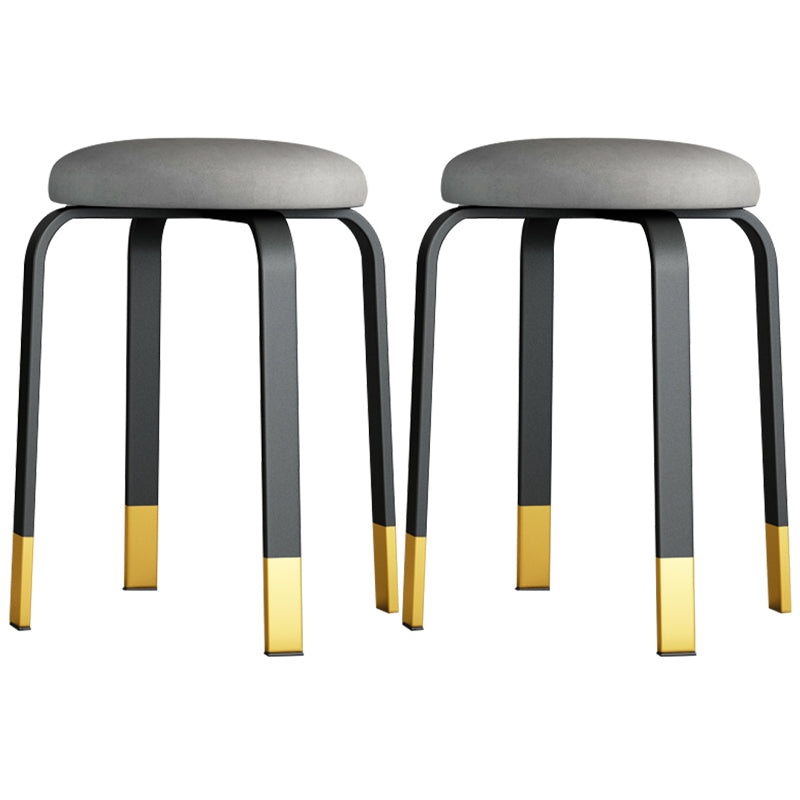 Footstool Ottoman Upholstered Metal Frame Fabric Modern Solid Round Ottoman