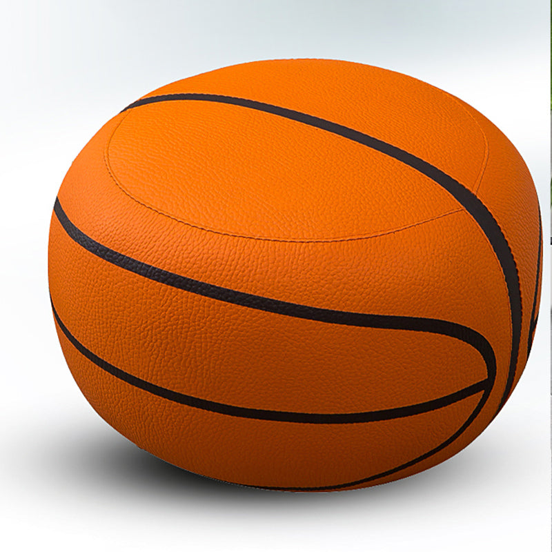 Contemporary Pouf Ottoman Faux Leather Upholstered Spherical Ottoman