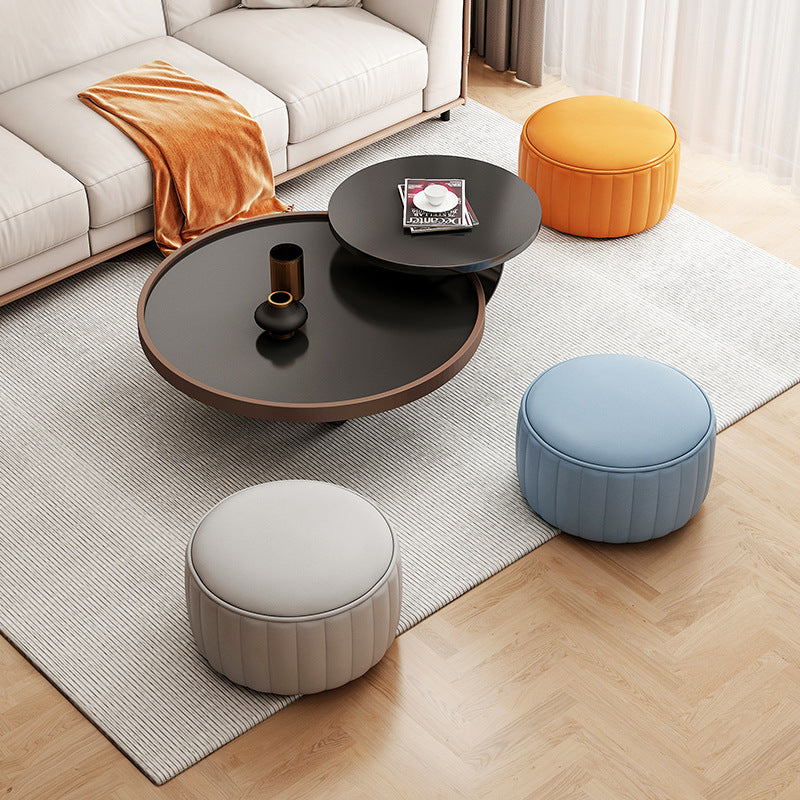 Orange Leather Pouf Modern Round Pure Color Pouf for Drawing Room