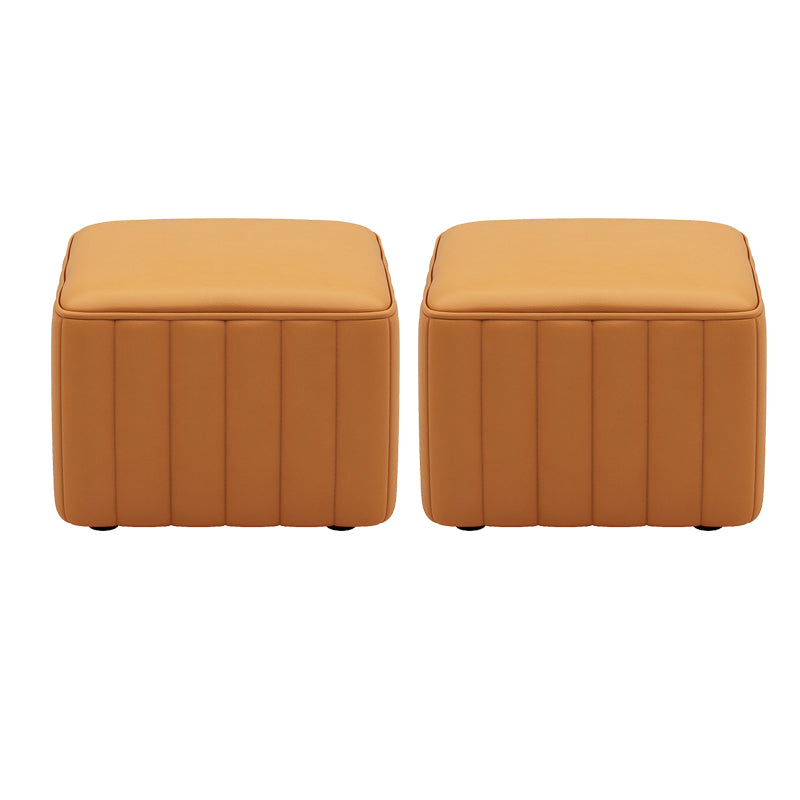 Orange Leather Pouf Modern Round Pure Color Pouf for Drawing Room