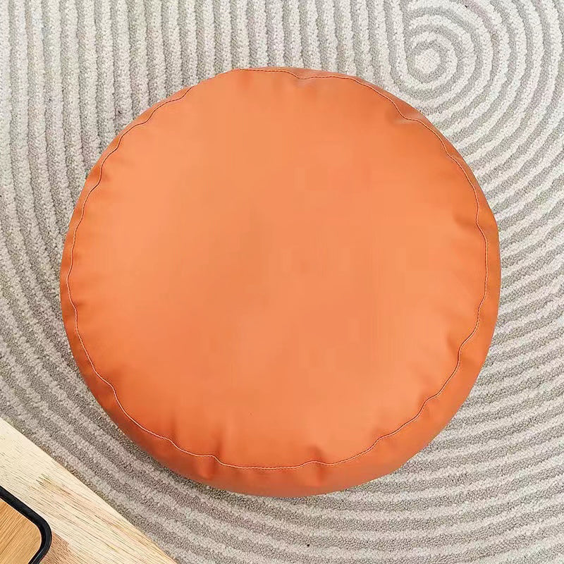 Modern Pouf Ottoman Faux Leather Upholstered Solid Color Round Ottoman