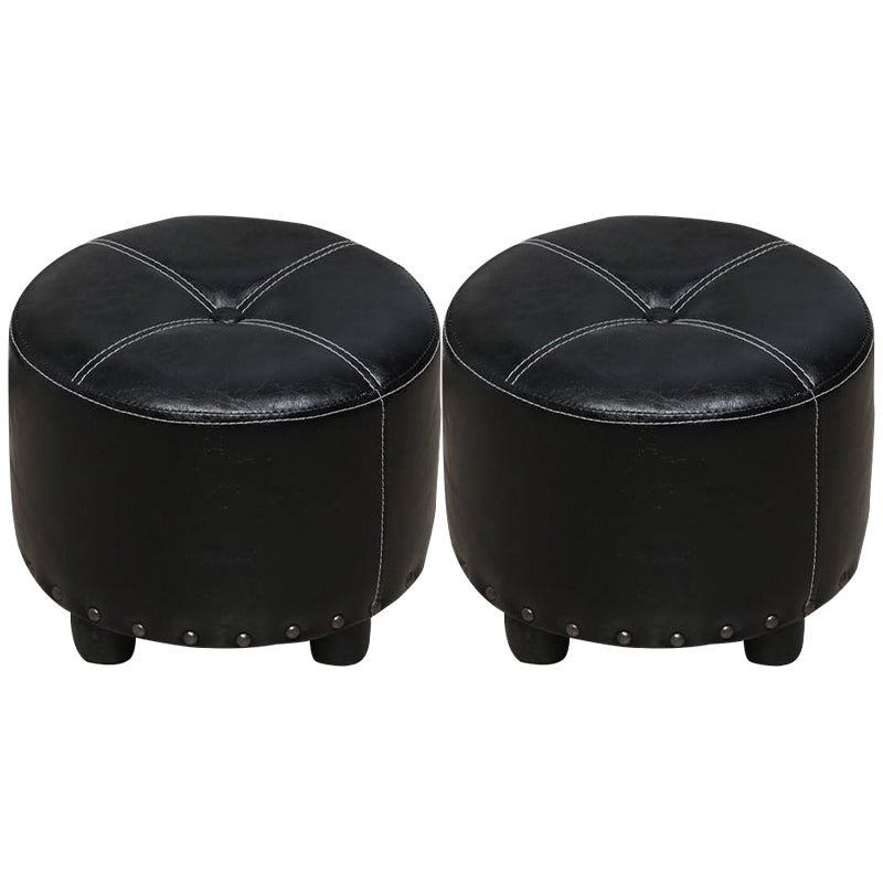 Cylinder Pouf Pure Color Tufted Nailhead Trim Faux Leather Standard Ottoman