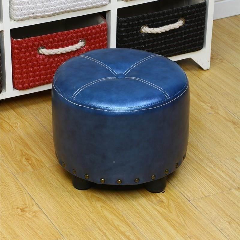 Cylinder Pouf Pure Color Tufted Nailhead Trim Faux Leather Standard Ottoman