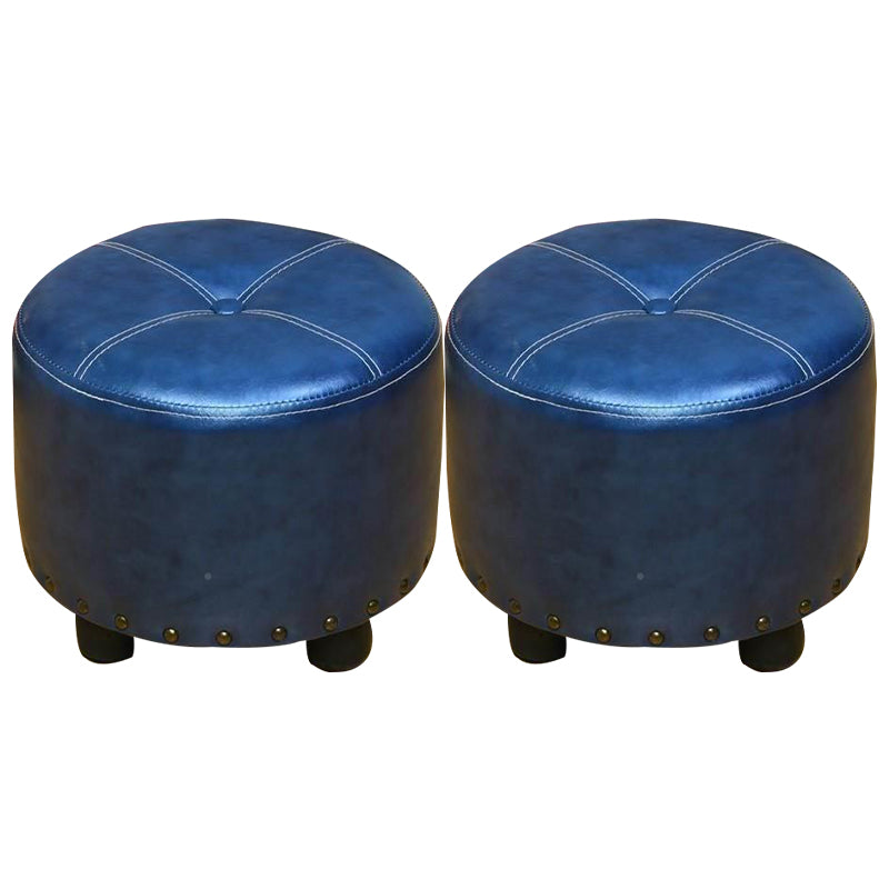 Cylinder Pouf Pure Color Tufted Nailhead Trim Faux Leather Standard Ottoman