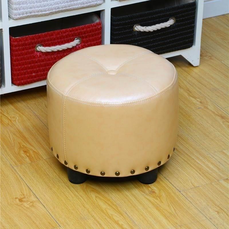 Cylinder Pouf Pure Color Tufted Nailhead Trim Faux Leather Standard Ottoman