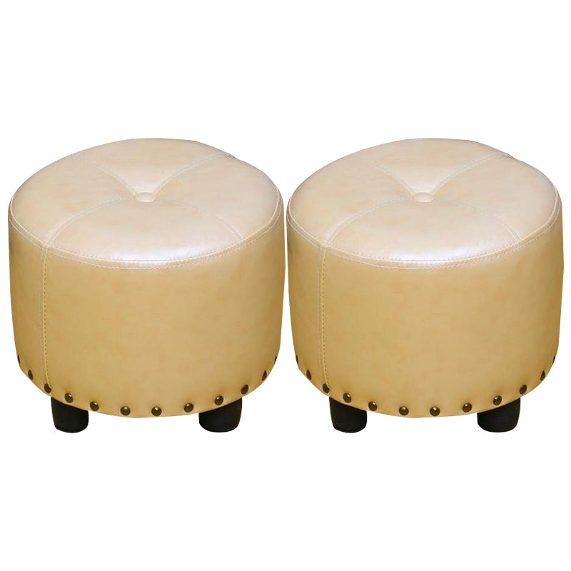 Cylinder Pouf Pure Color Tufted Nailhead Trim Faux Leather Standard Ottoman