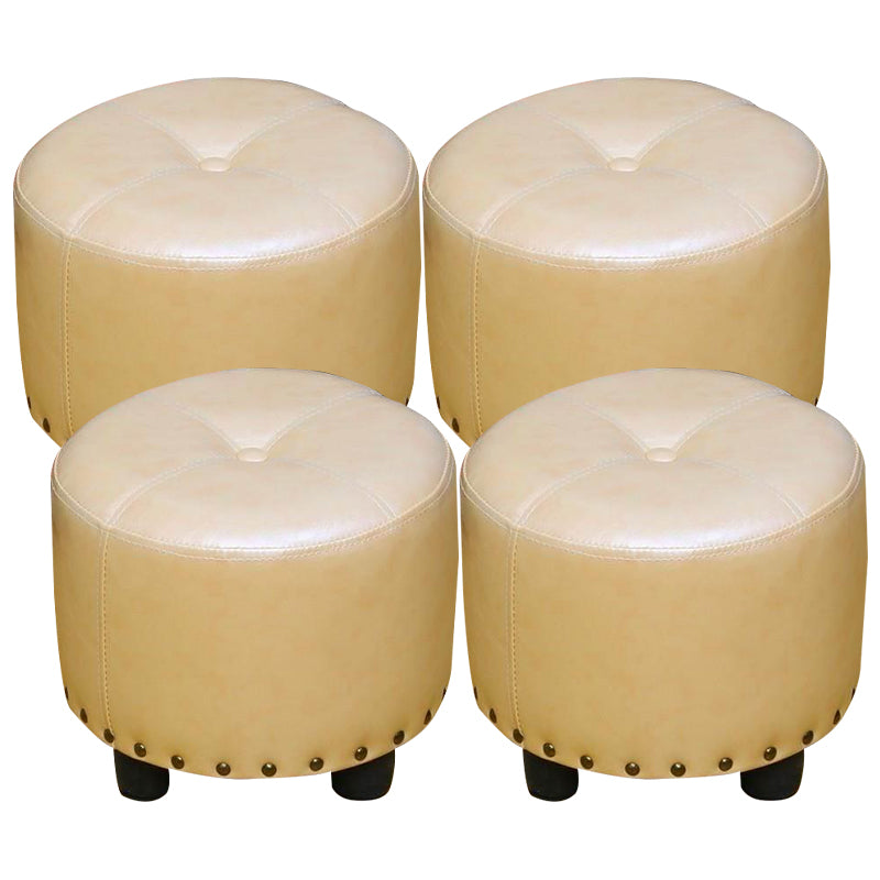 Cylinder Pouf Pure Color Tufted Nailhead Trim Faux Leather Standard Ottoman