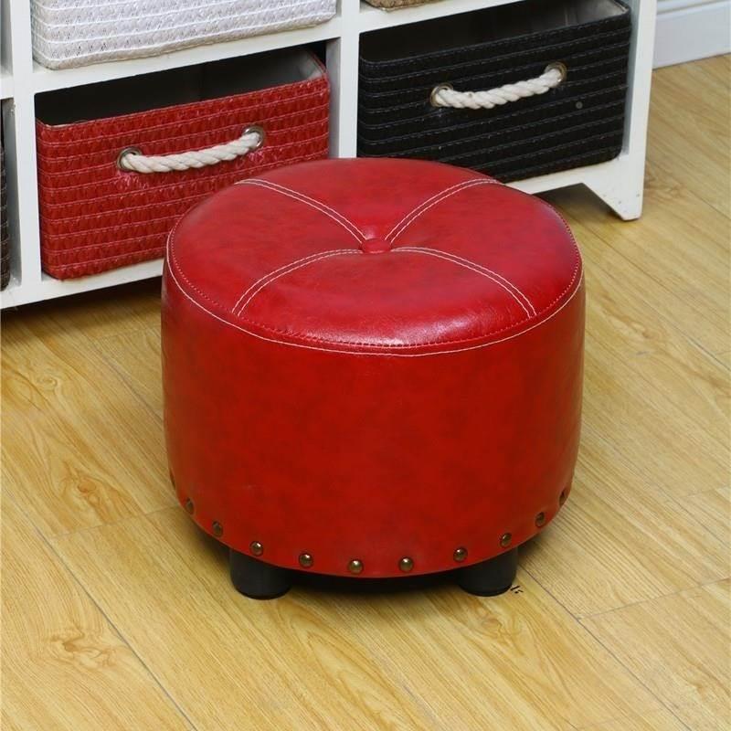Cylinder Pouf Pure Color Tufted Nailhead Trim Faux Leather Standard Ottoman