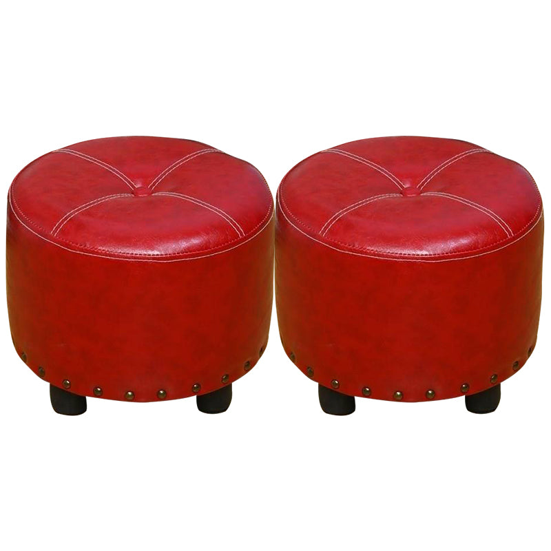 Cylinder Pouf Pure Color Tufted Nailhead Trim Faux Leather Standard Ottoman