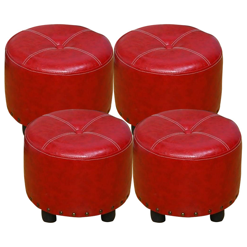 Cylinder Pouf Pure Color Tufted Nailhead Trim Faux Leather Standard Ottoman