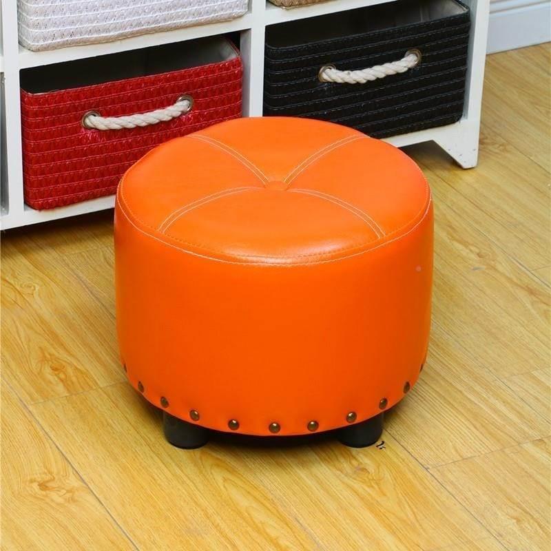 Cylinder Pouf Pure Color Tufted Nailhead Trim Faux Leather Standard Ottoman
