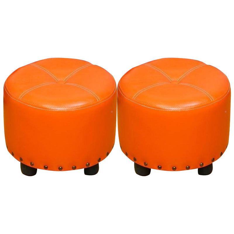 Cylinder Pouf Pure Color Tufted Nailhead Trim Faux Leather Standard Ottoman