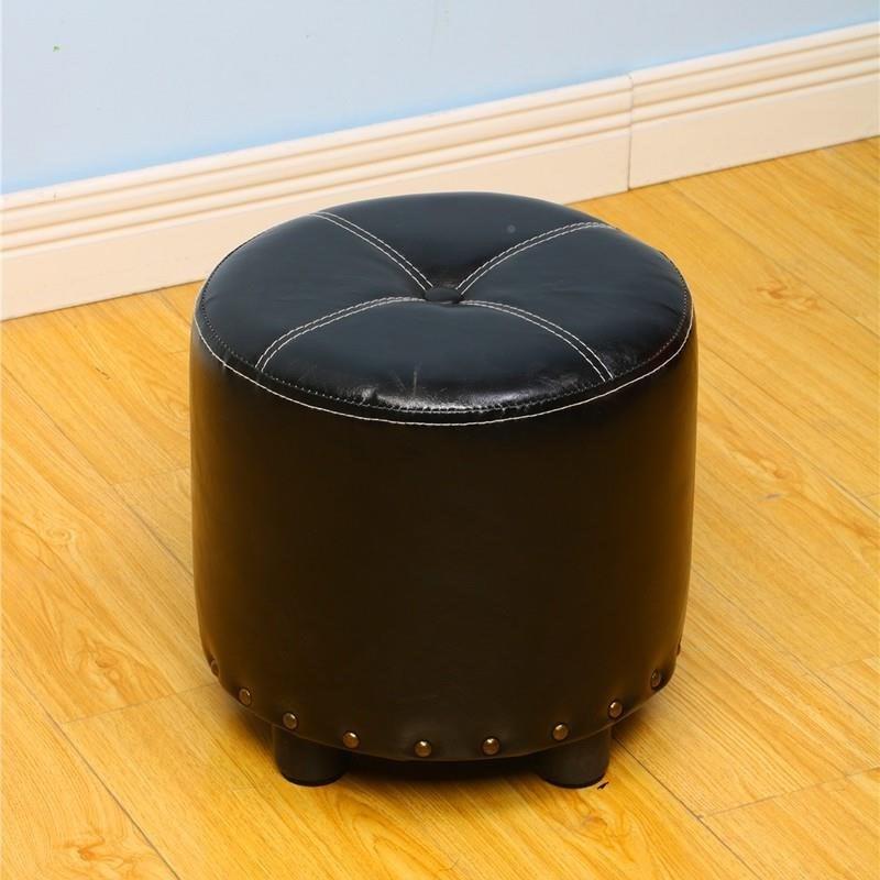 Cylinder Pouf Pure Color Tufted Nailhead Trim Faux Leather Standard Ottoman