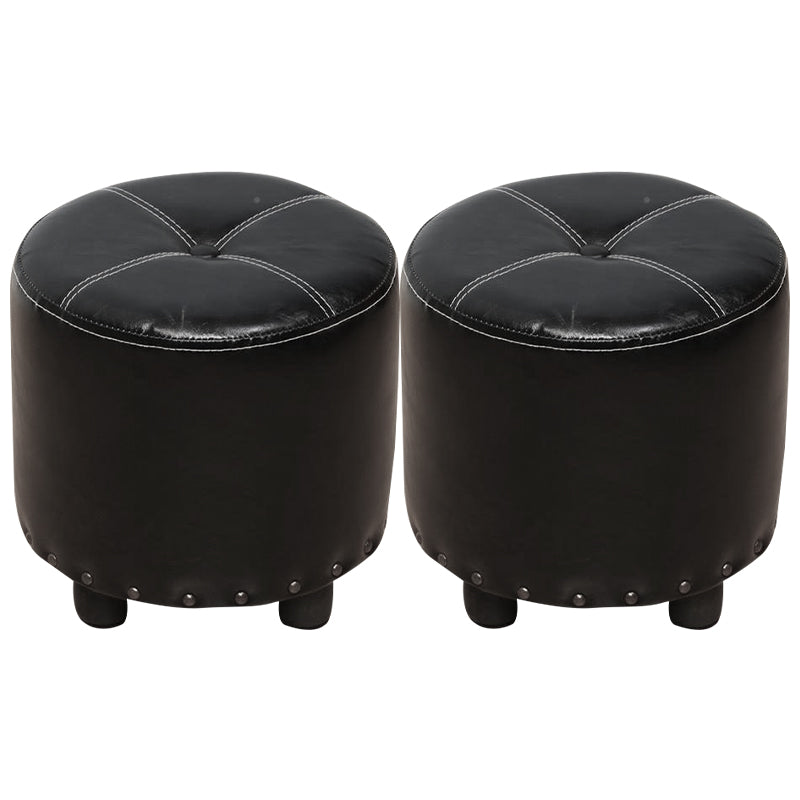 Cylinder Pouf Pure Color Tufted Nailhead Trim Faux Leather Standard Ottoman