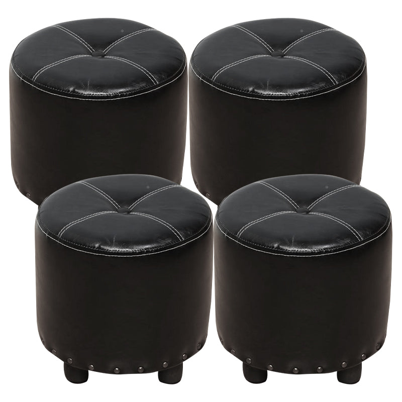 Cylinder Pouf Pure Color Tufted Nailhead Trim Faux Leather Standard Ottoman