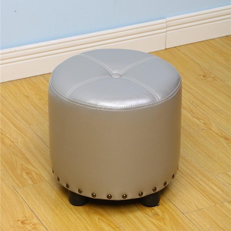 Cylinder Pouf Pure Color Tufted Nailhead Trim Faux Leather Standard Ottoman