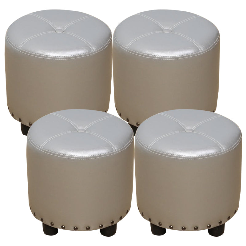 Cylinder Pouf Pure Color Tufted Nailhead Trim Faux Leather Standard Ottoman