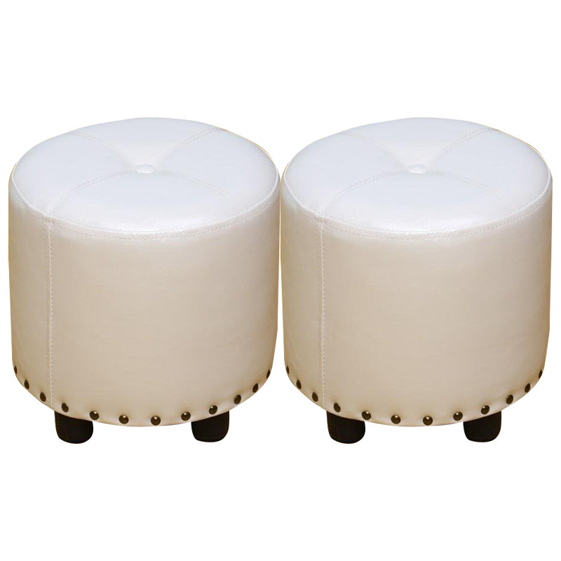 Cylinder Pouf Pure Color Tufted Nailhead Trim Faux Leather Standard Ottoman