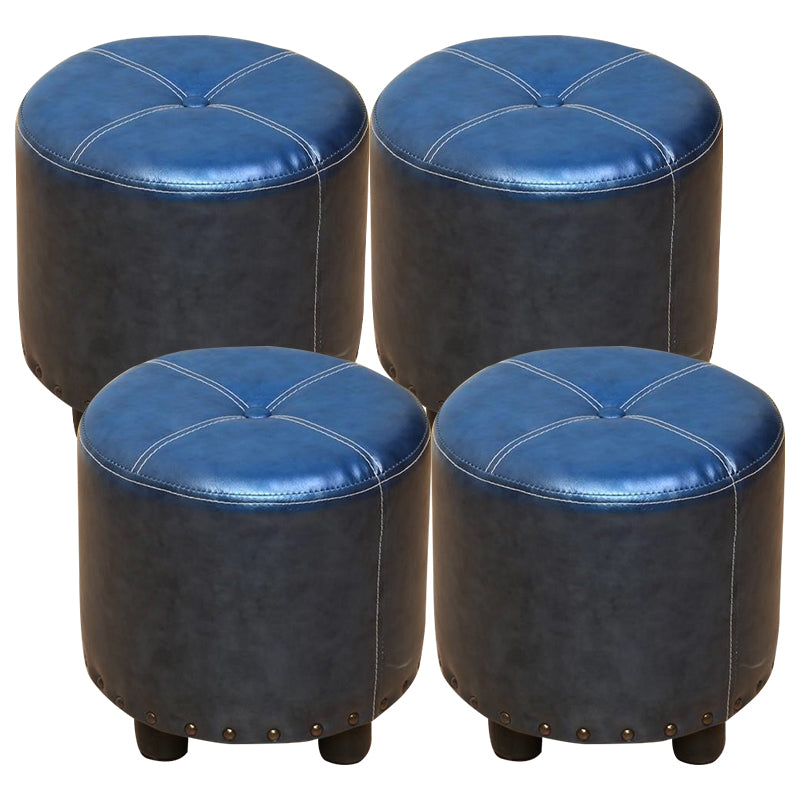 Cylinder Pouf Pure Color Tufted Nailhead Trim Faux Leather Standard Ottoman