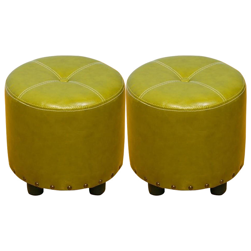Cylinder Pouf Pure Color Tufted Nailhead Trim Faux Leather Standard Ottoman