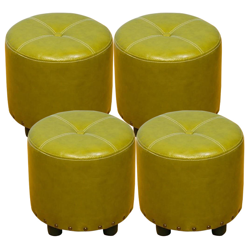 Cylinder Pouf Pure Color Tufted Nailhead Trim Faux Leather Standard Ottoman