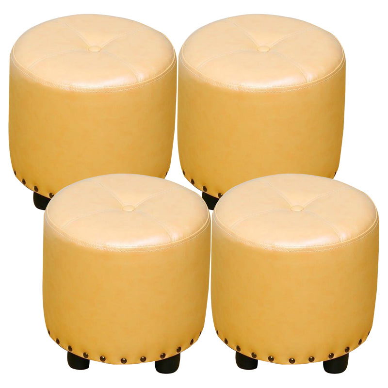 Cylinder Pouf Pure Color Tufted Nailhead Trim Faux Leather Standard Ottoman