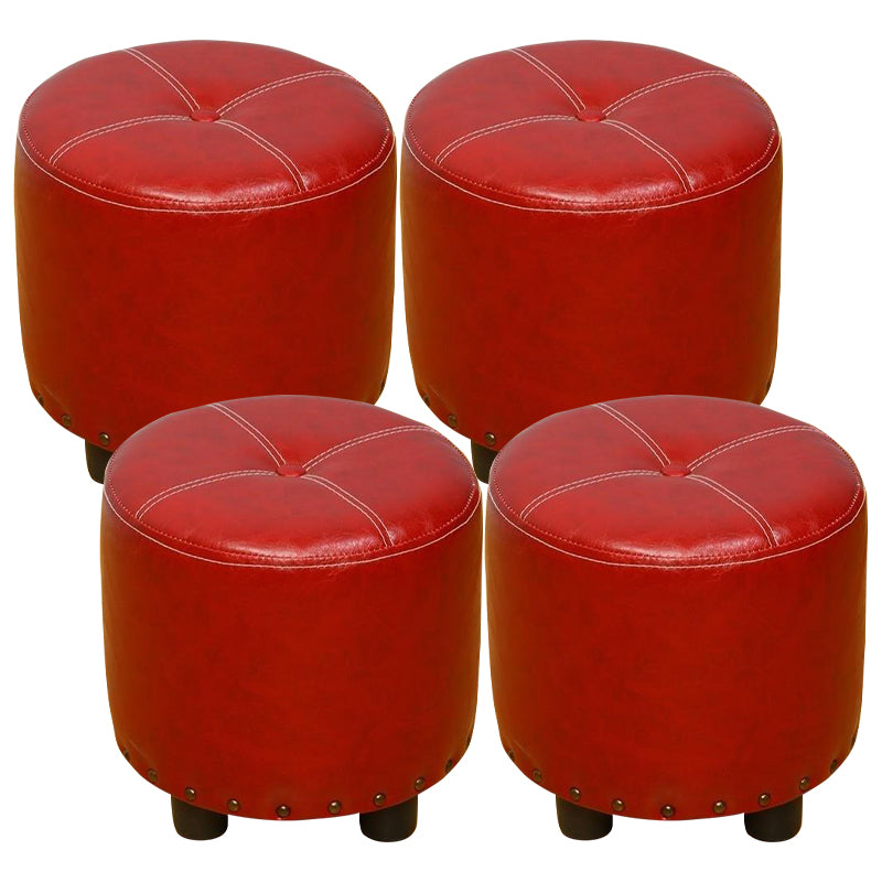 Cylinder Pouf Pure Color Tufted Nailhead Trim Faux Leather Standard Ottoman